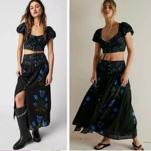 NWT Free People | Easy To Love Floral Two-Piece Maxi Set - Black Combo